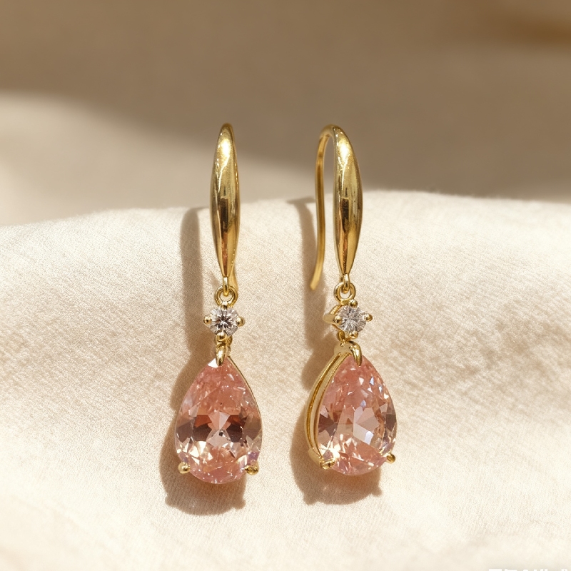 S925 Silver Pink Pear Diamond Drop Earrings With Street Luxury Shine - Image 4