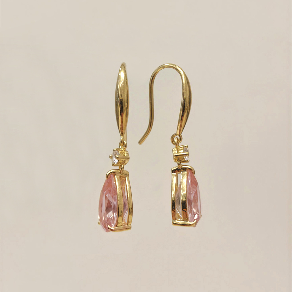 S925 Silver Pink Pear Diamond Drop Earrings With Street Luxury Shine - Image 5