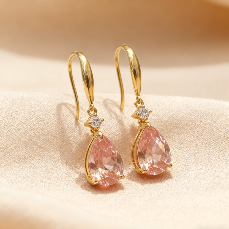 S925 Silver Pink Pear Diamond Drop Earrings With Street Luxury Shine