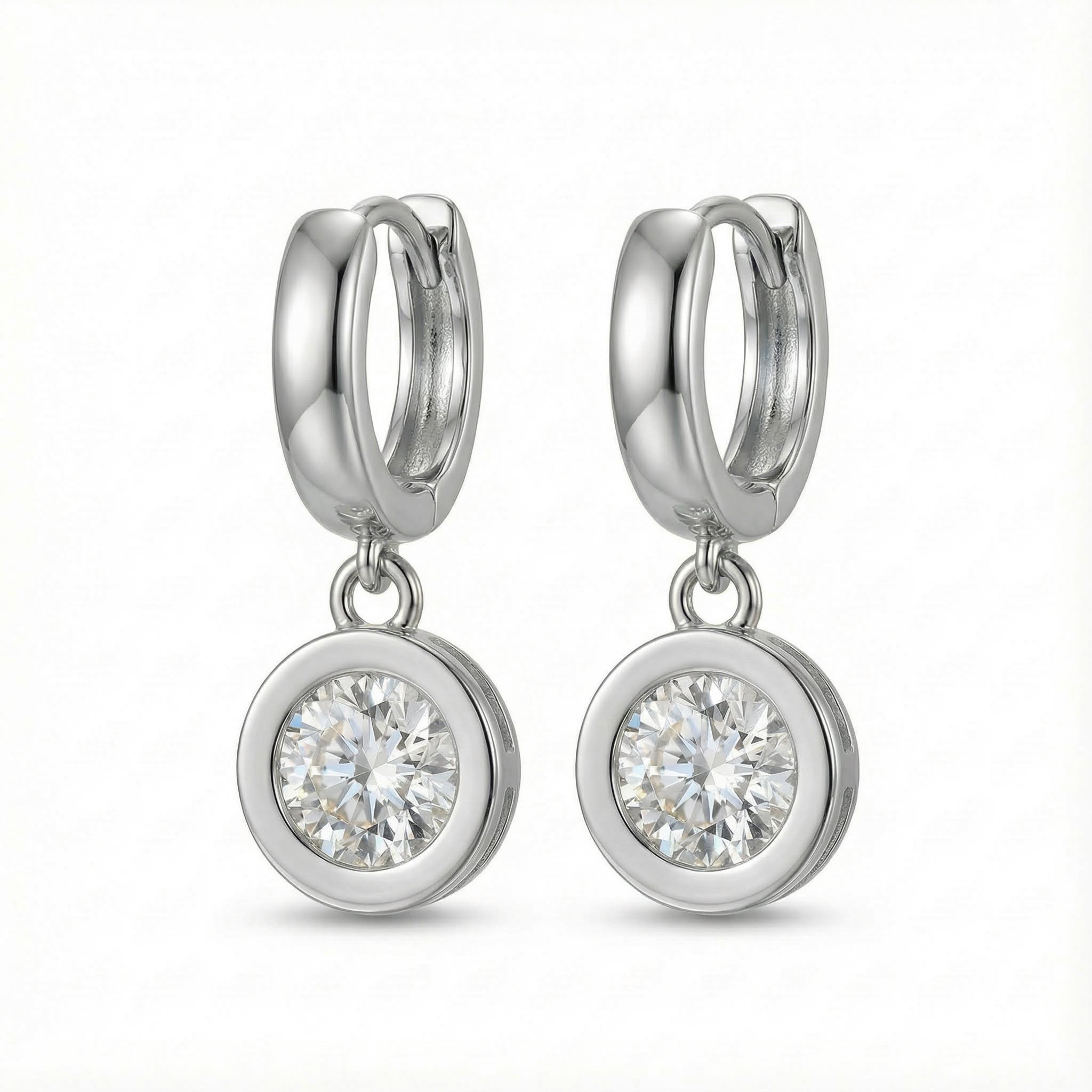 S925 Silver 1ct Round Diamond Bezel Hoop Earrings Moissanite - Image 4