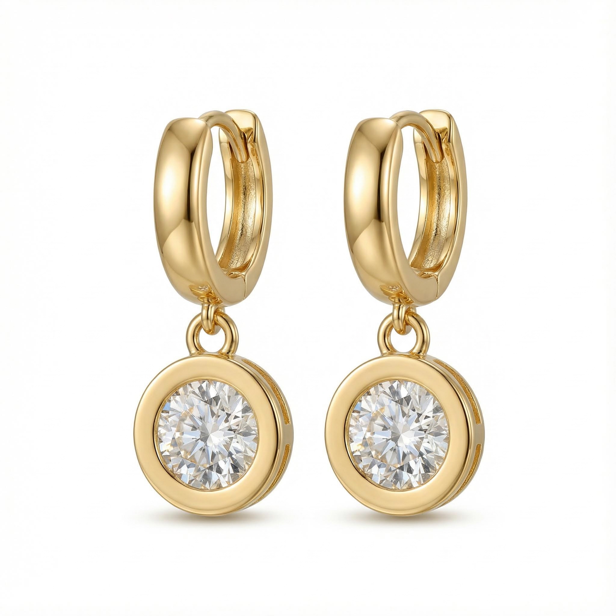 S925 Silver 1ct Round Diamond Bezel Hoop Earrings Moissanite