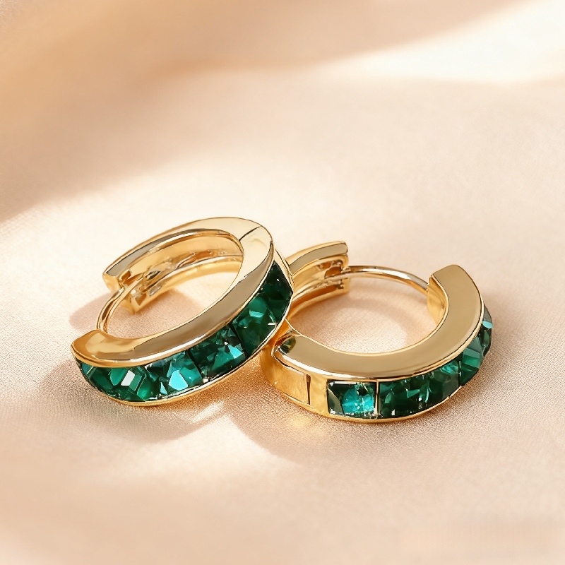 Street Luxury S925 Silver Emerald Princess Cut Channel Set Hoop Earrings - Image 6