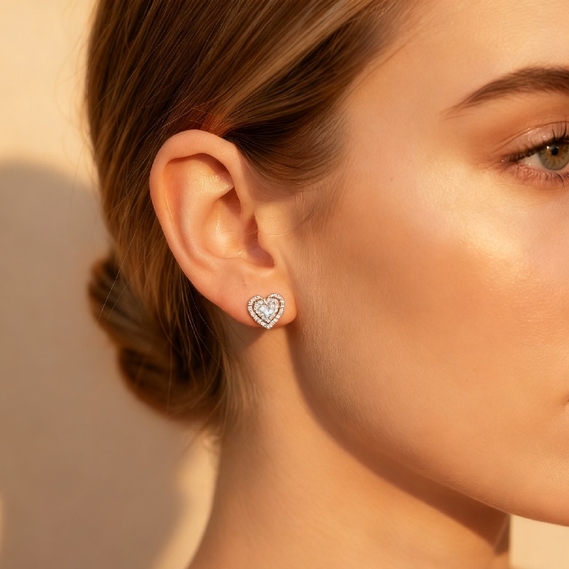S925 Silver Heart Cut Diamond Stud Earrings With Street Luxury Shine - Image 3