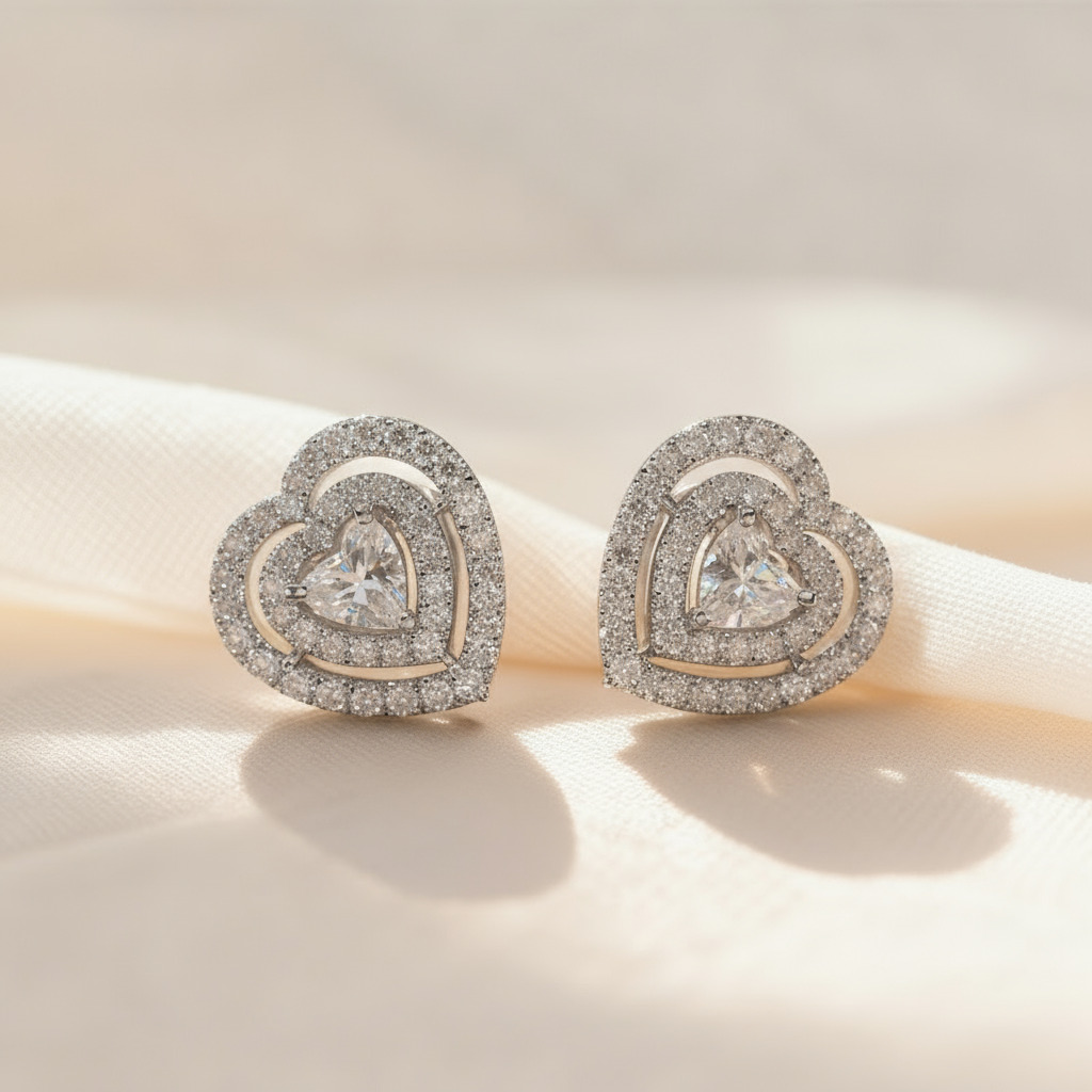 S925 Silver Heart Cut Diamond Stud Earrings With Street Luxury Shine - Image 5