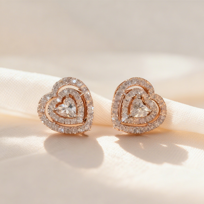 S925 Silver Heart Cut Diamond Stud Earrings With Street Luxury Shine