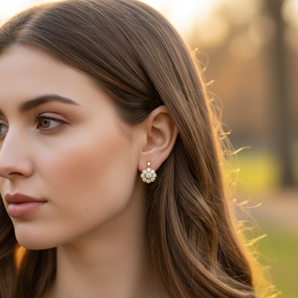 S925 Silver Round Cut Floral Pave Earrings With Street Luxury Shine - Image 5