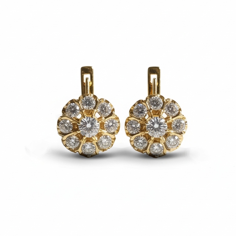 S925 Silver Round Cut Floral Pave Earrings With Street Luxury Shine