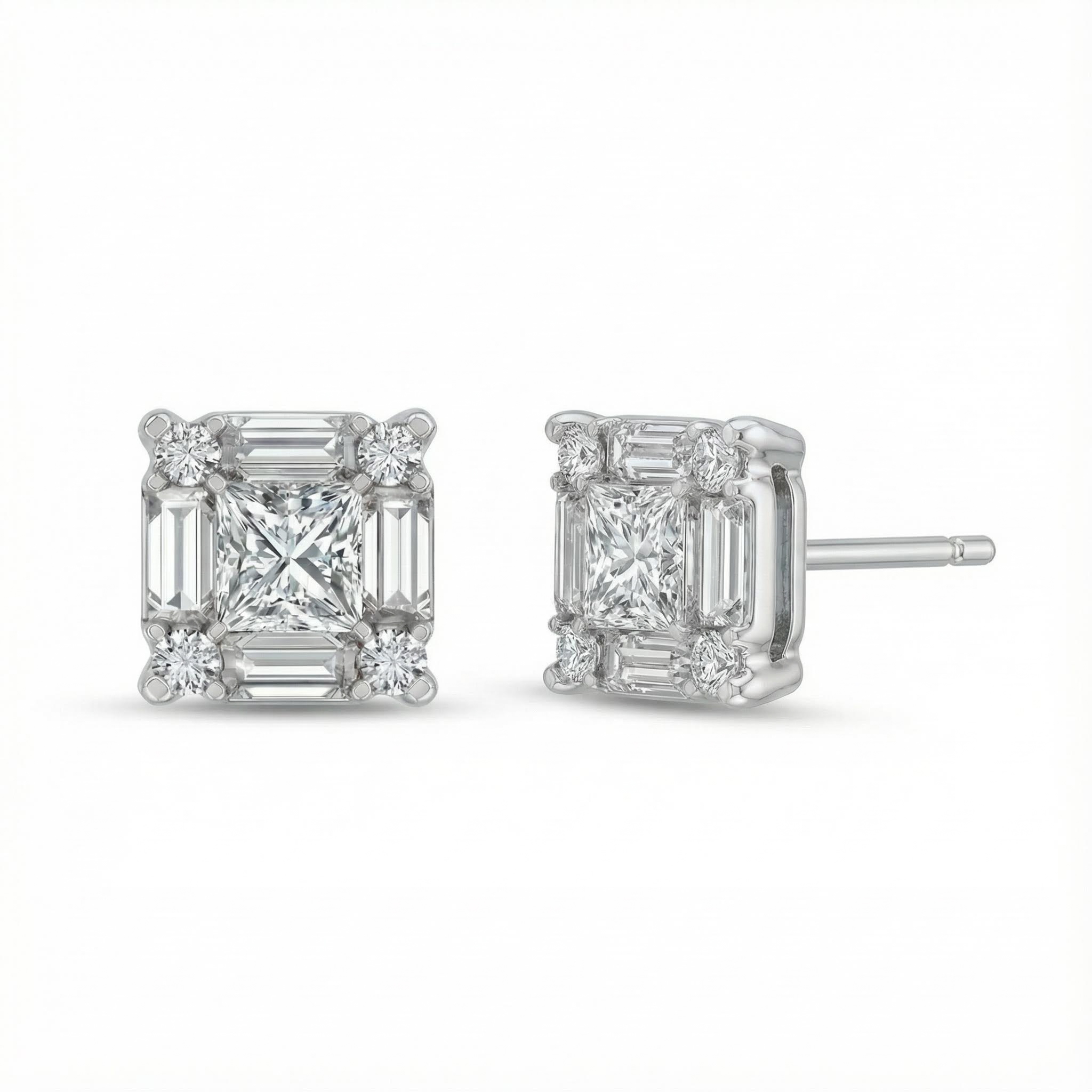 Princess & Baguette Cut Vvs Moissanite S925 Silver Stud Earrings Iced Out - Image 4