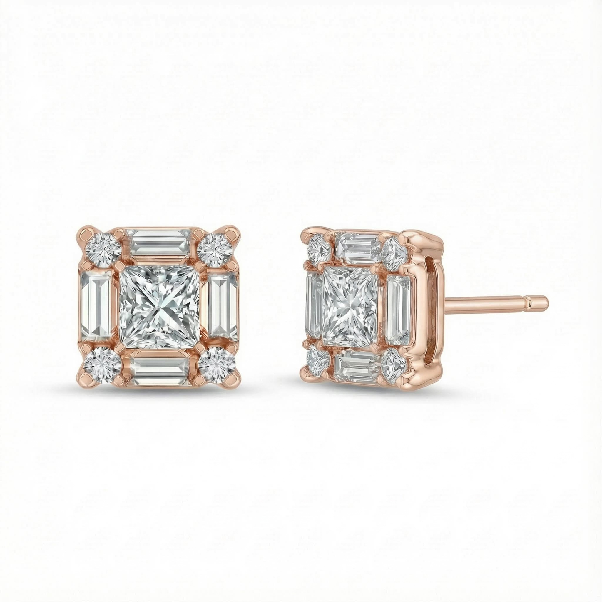 Princess & Baguette Cut Vvs Moissanite S925 Silver Stud Earrings Iced Out - Image 5