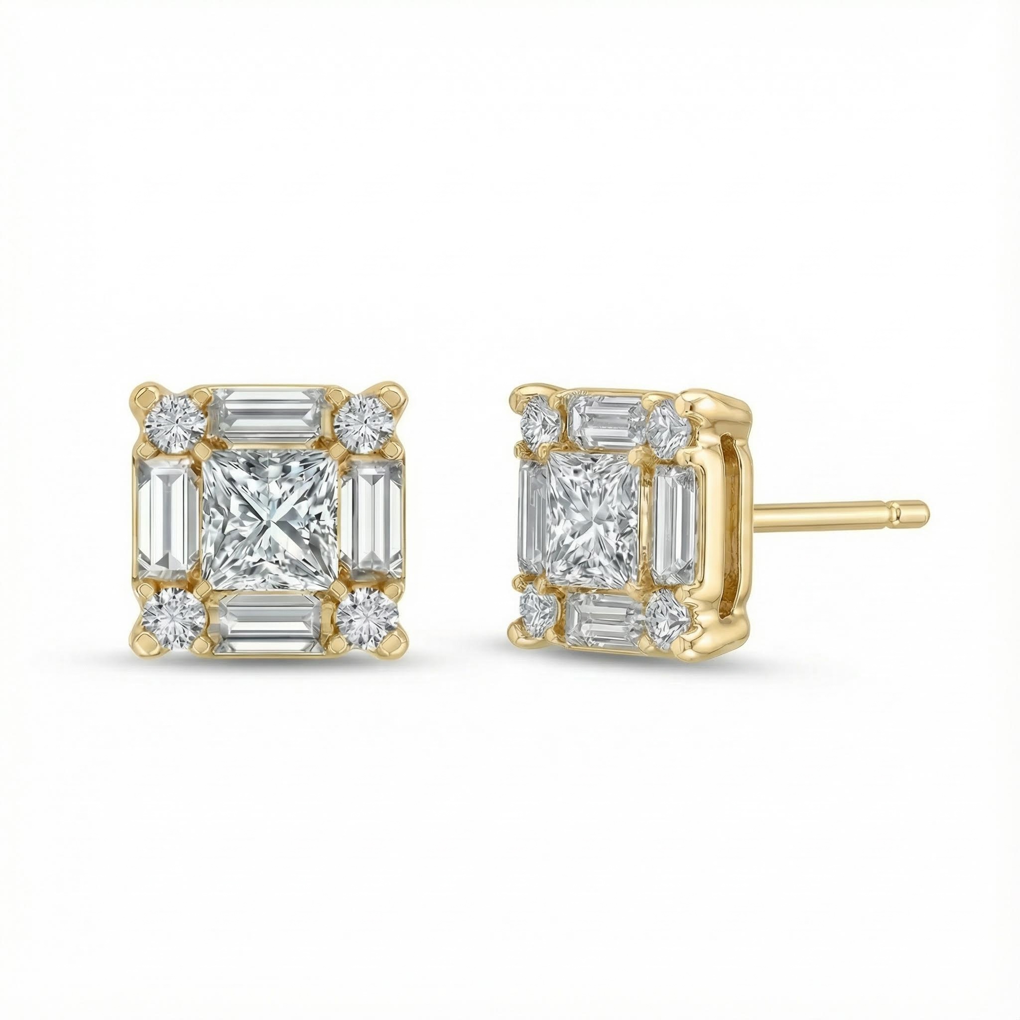 Princess & Baguette Cut Vvs Moissanite S925 Silver Stud Earrings Iced Out - Image 6