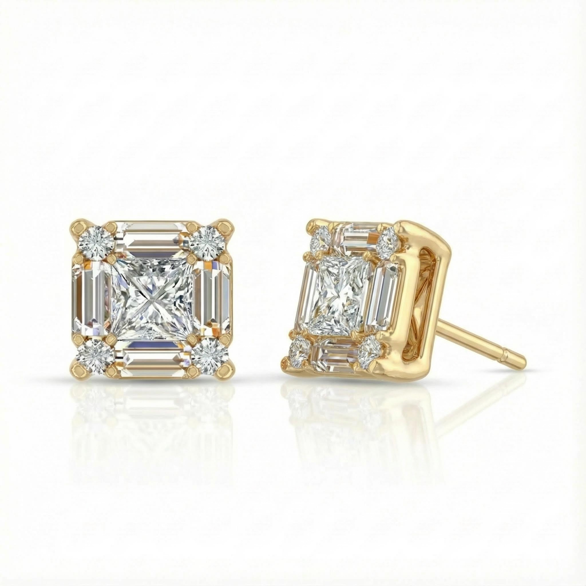 Princess & Baguette Cut Vvs Moissanite S925 Silver Stud Earrings Iced Out - Image 7