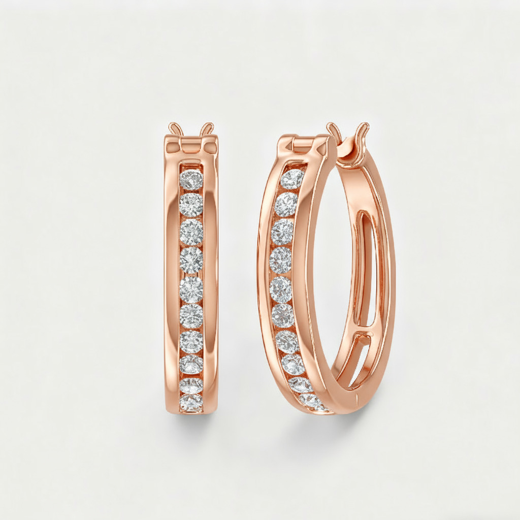 S925 Silver Round Diamond Channel Set Diamond Hoop Earrings Moissanite - Image 6