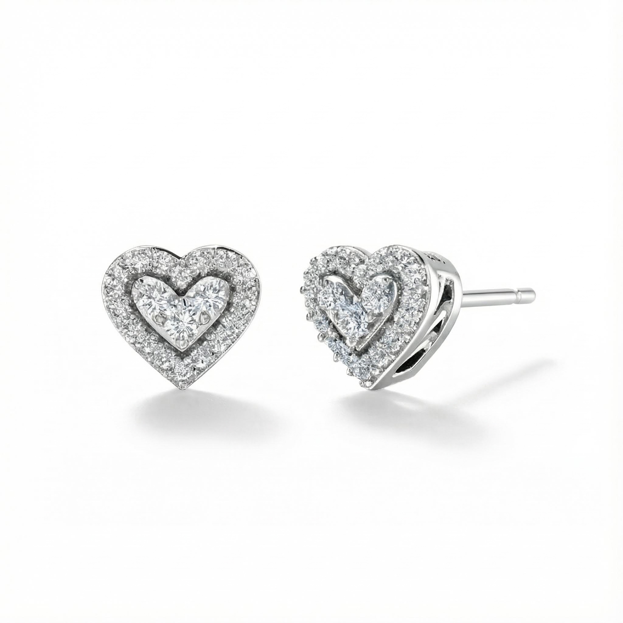 S925 Silver Heart Shaped Pave Stud Earrings With Street Luxury Shine - Image 3