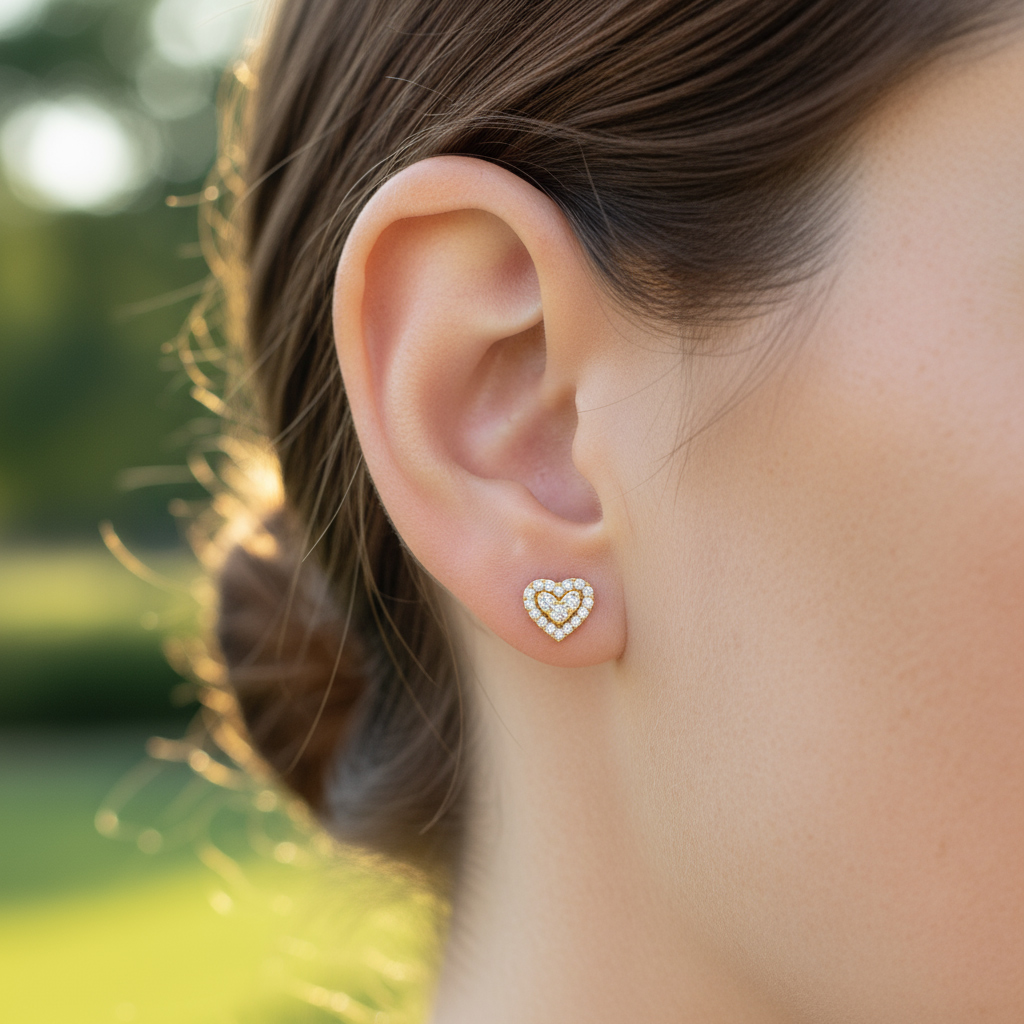 S925 Silver Heart Shaped Pave Stud Earrings With Street Luxury Shine - Image 4