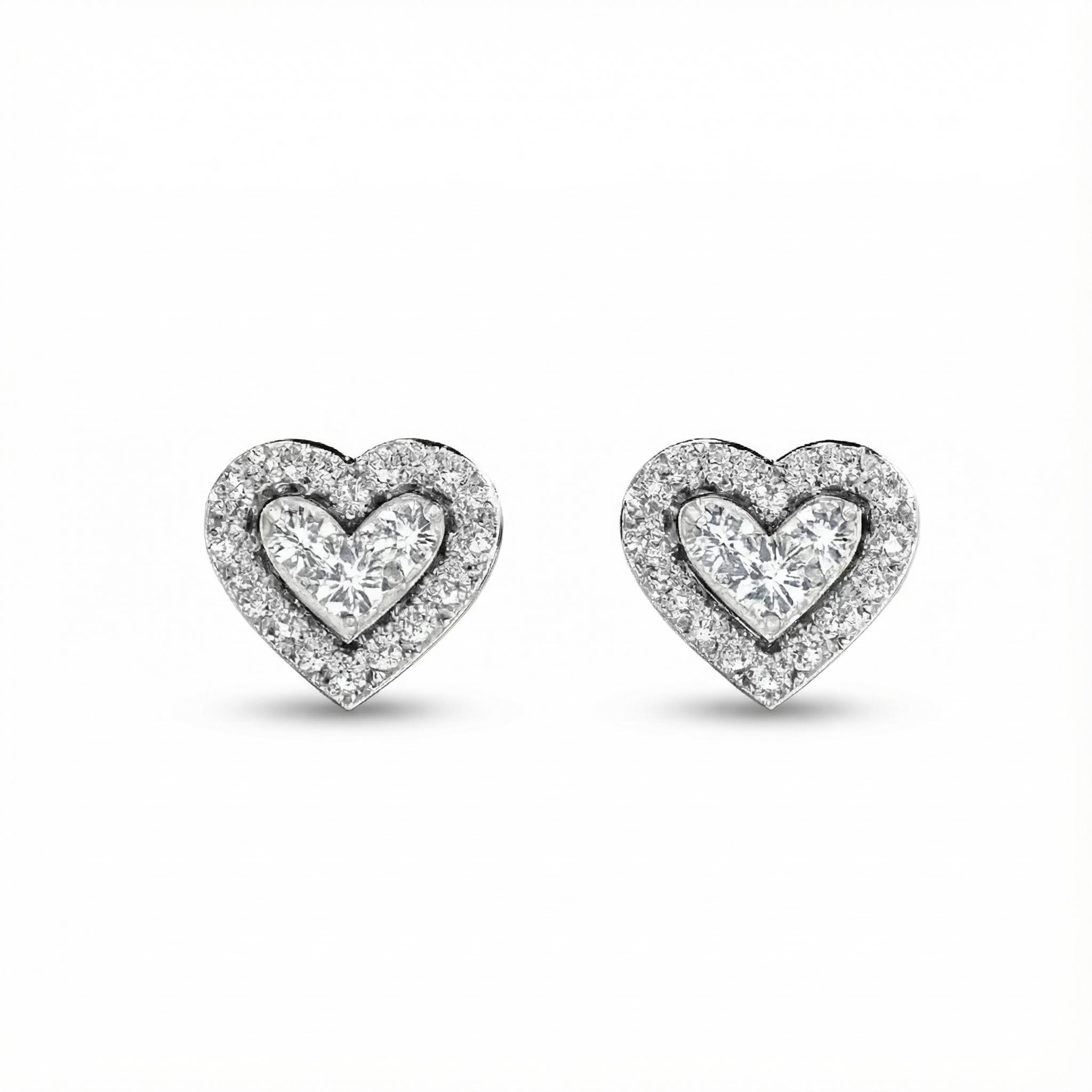 S925 Silver Heart Shaped Pave Stud Earrings With Street Luxury Shine