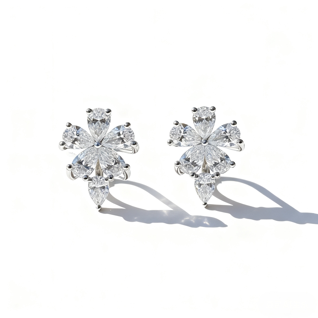 S925 Silver Flower Cluster Of Pears Earrings Moissanite - Image 3