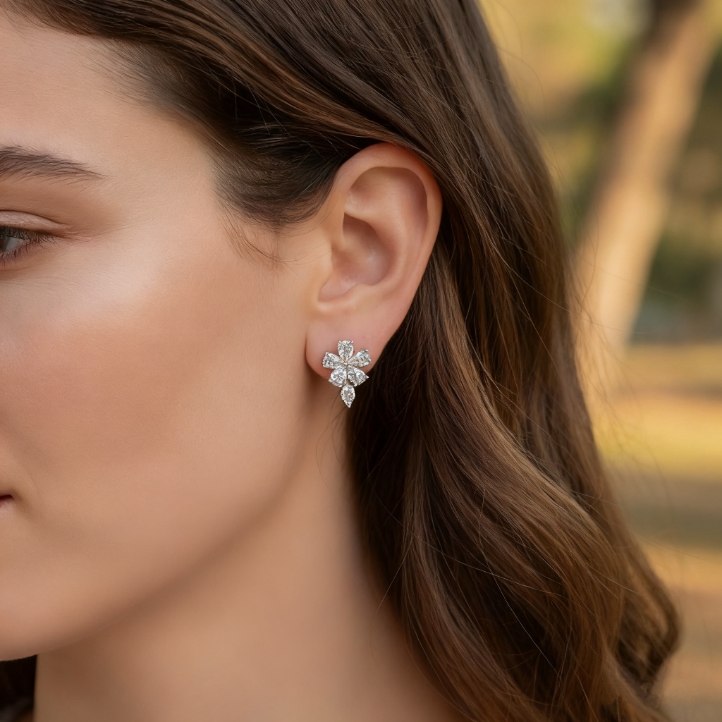S925 Silver Flower Cluster Of Pears Earrings Moissanite - Image 4