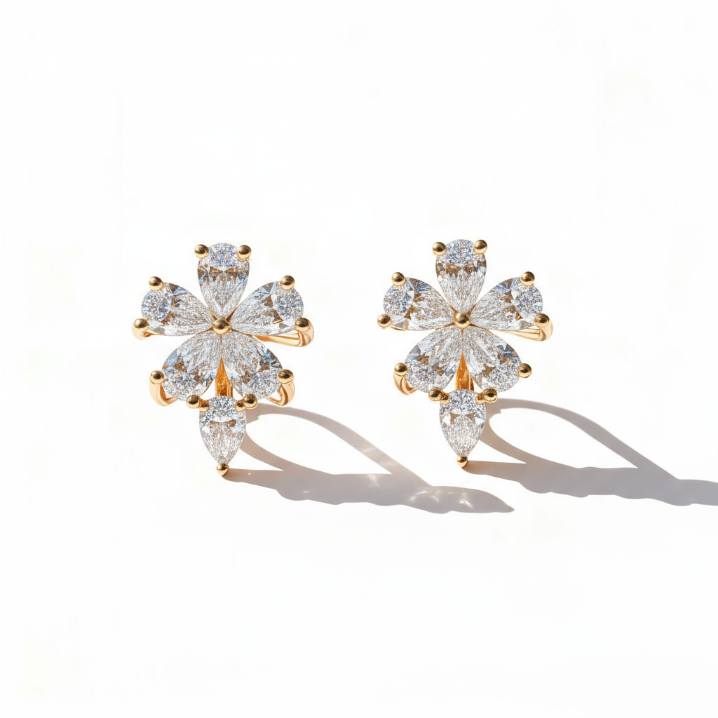 S925 Silver Flower Cluster Of Pears Earrings Moissanite - Image 5