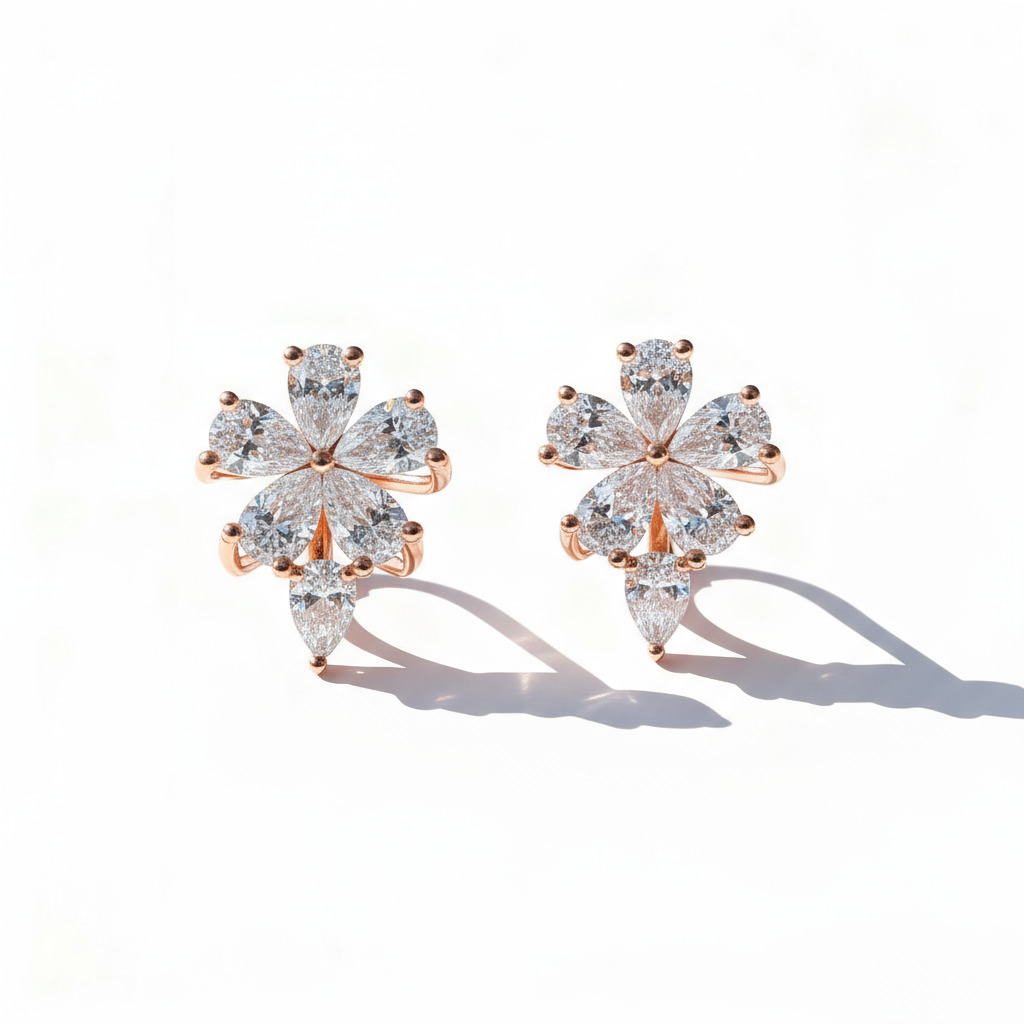S925 Silver Flower Cluster Of Pears Earrings Moissanite