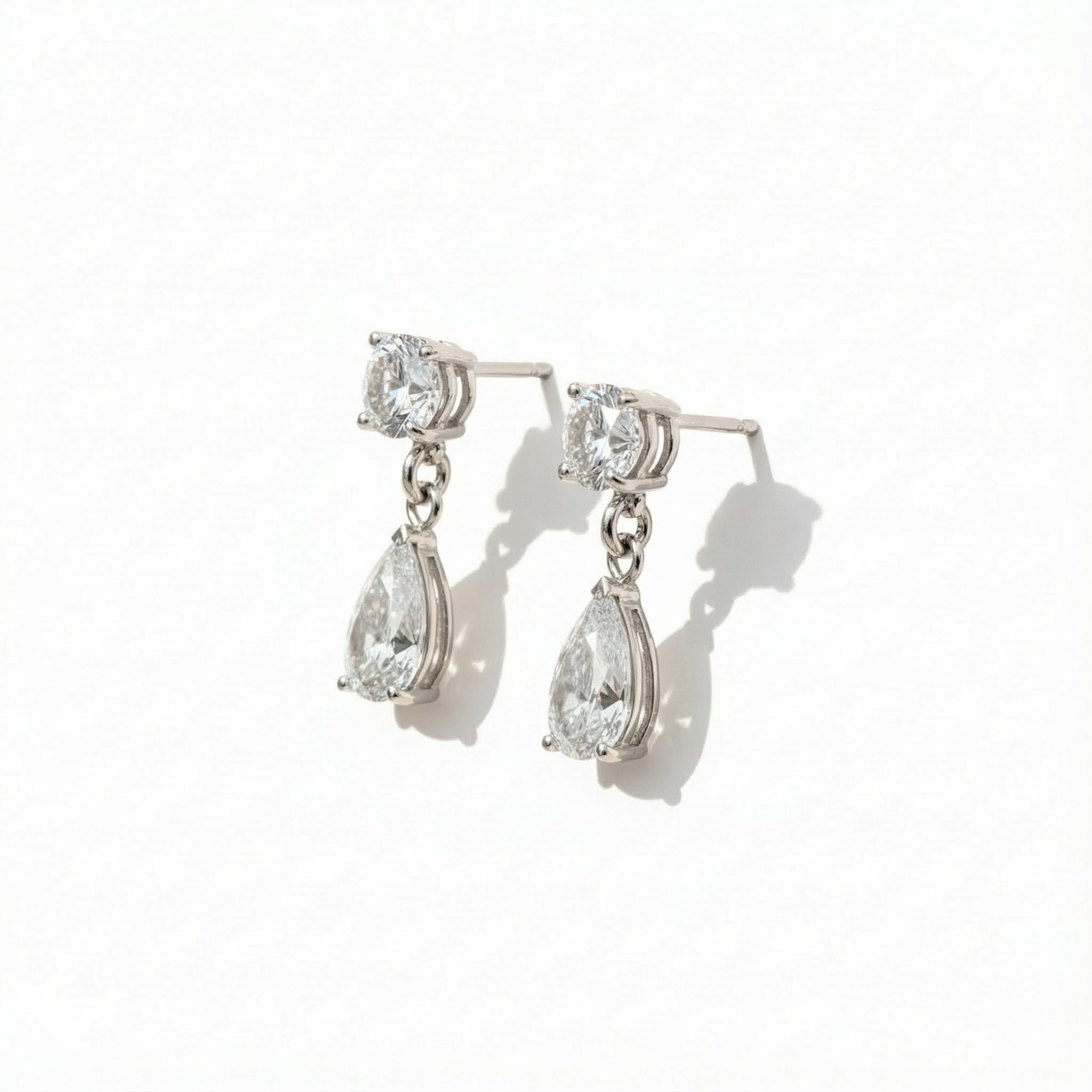 S925 Silver Pear And Round Brilliant Cut Diamond Drop Earrings Moissanite - Image 4