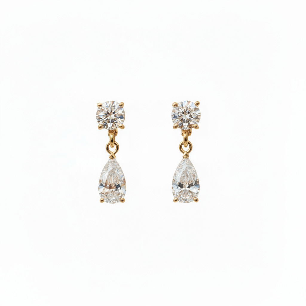 S925 Silver Pear And Round Brilliant Cut Diamond Drop Earrings Moissanite - Image 5