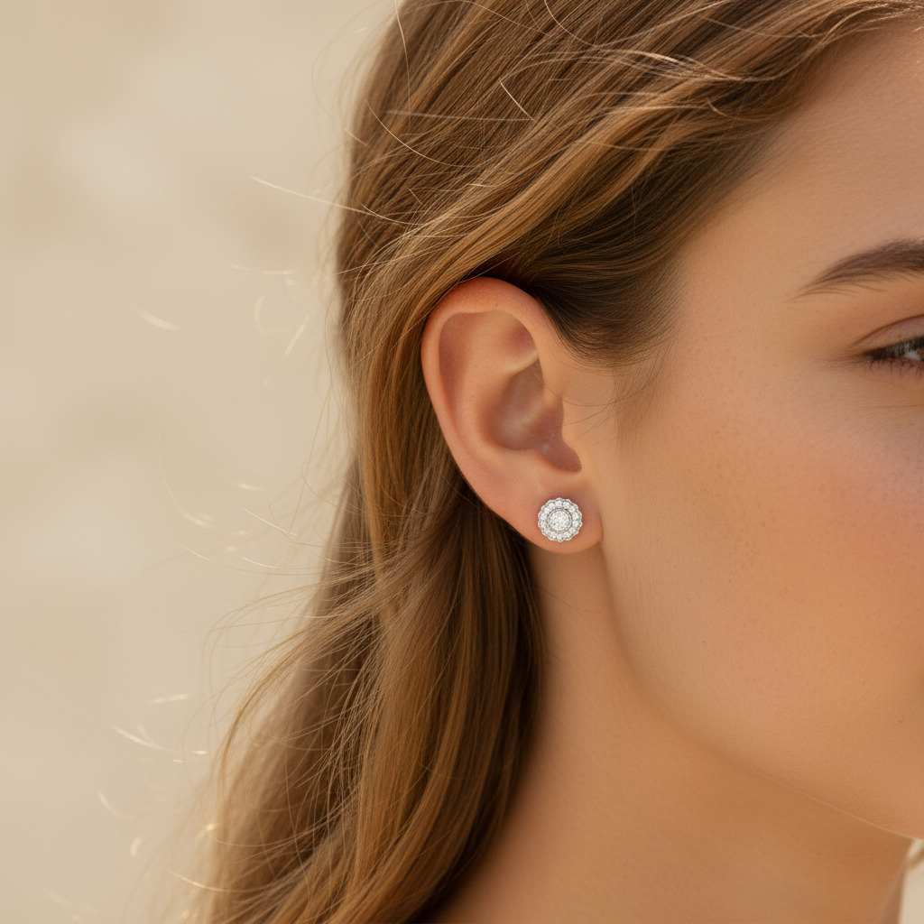 S925 Silver Round Diamond Flower Shaped Stud Earrings Moissanite - Image 5