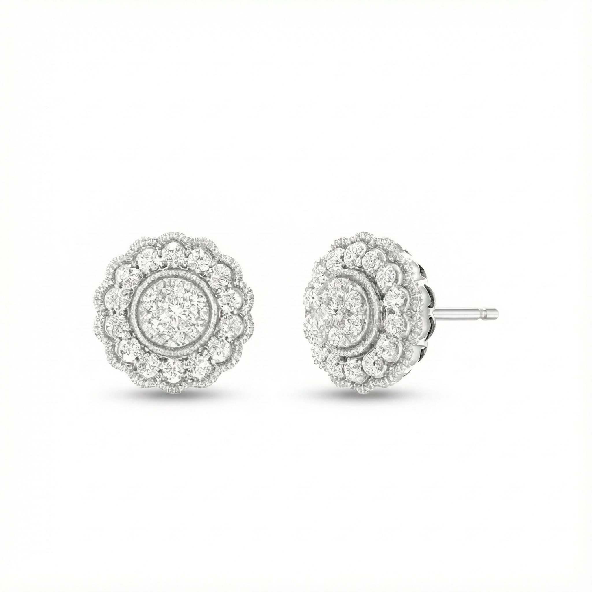 S925 Silver Round Diamond Flower Shaped Stud Earrings Moissanite