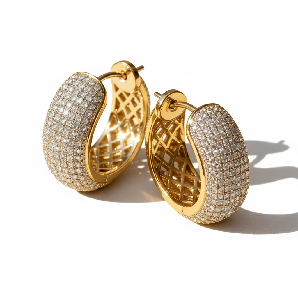 S925 Silver Pave Diamond Hoop Earring Moissanite With Street Luxury Shine - Image 4