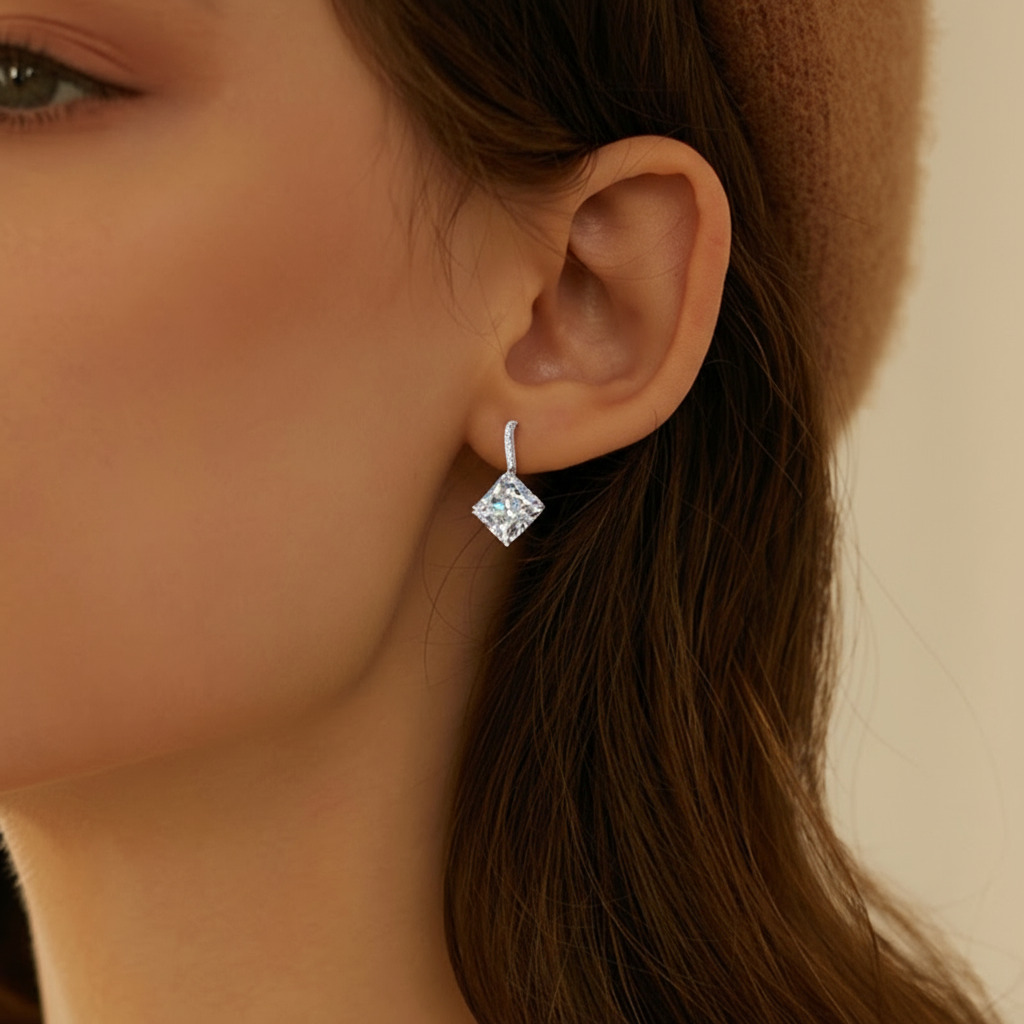 S925 Silver Cushion Diamond Drop Earrings Iced Out Shine With Street Luxury - Image 3
