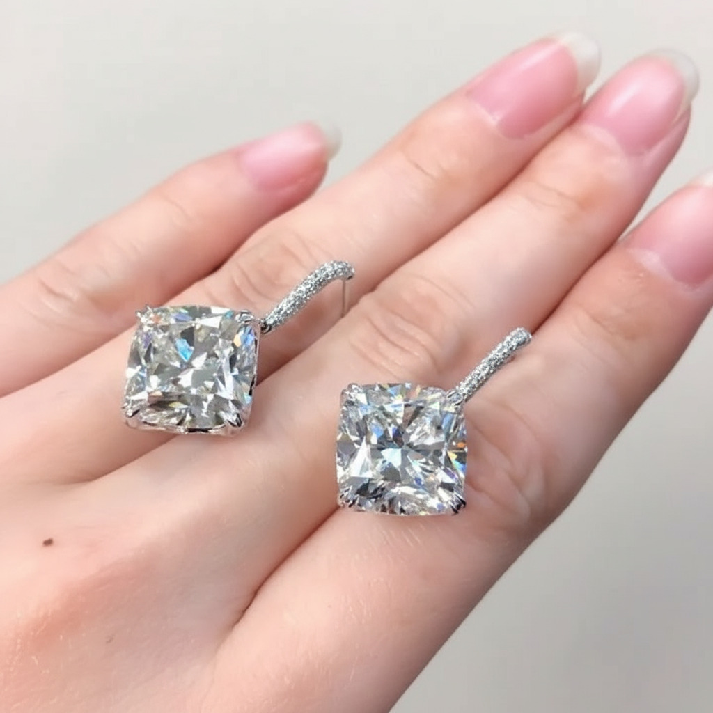 S925 Silver Cushion Diamond Drop Earrings Iced Out Shine With Street Luxury - Image 4