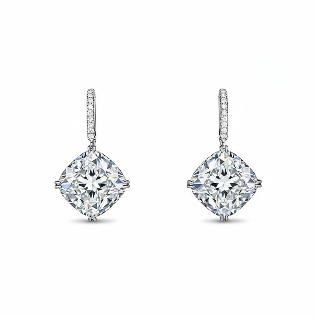 S925 Silver Cushion Diamond Drop Earrings Iced Out Shine With Street Luxury