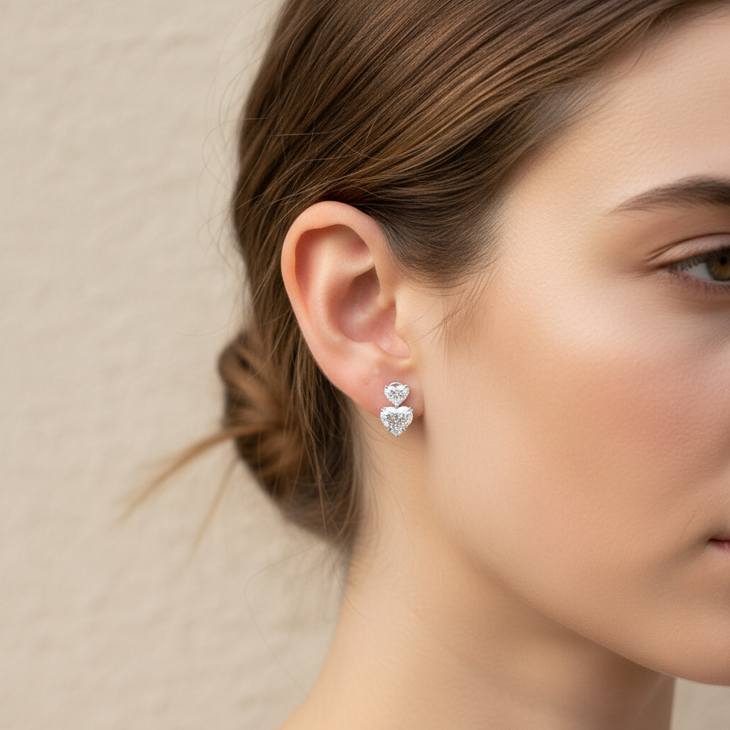 S925 Silver Heart Diamond Drop Earrings Moissanite With Street Luxury Shine - Image 3