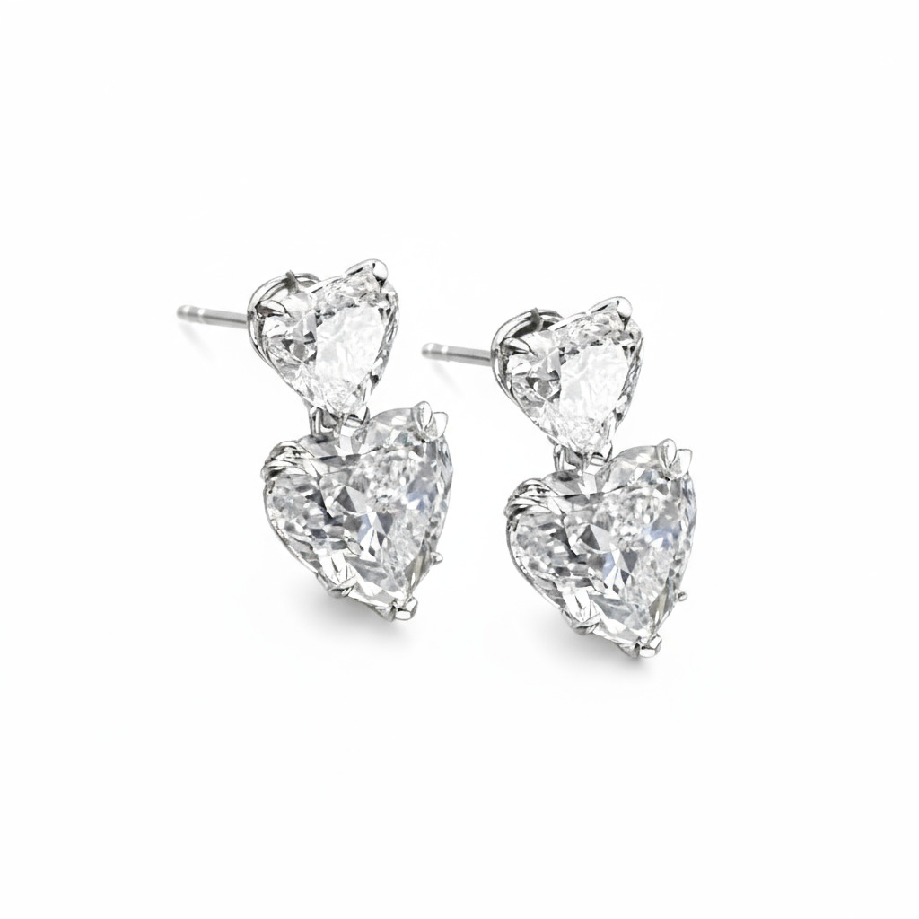 S925 Silver Heart Diamond Drop Earrings Moissanite With Street Luxury Shine - Image 4
