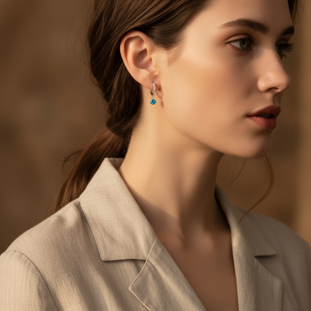 S925 Silver Sky Blue Diamond Hoop Earring Iced Out Shine With Street Luxury - Image 3
