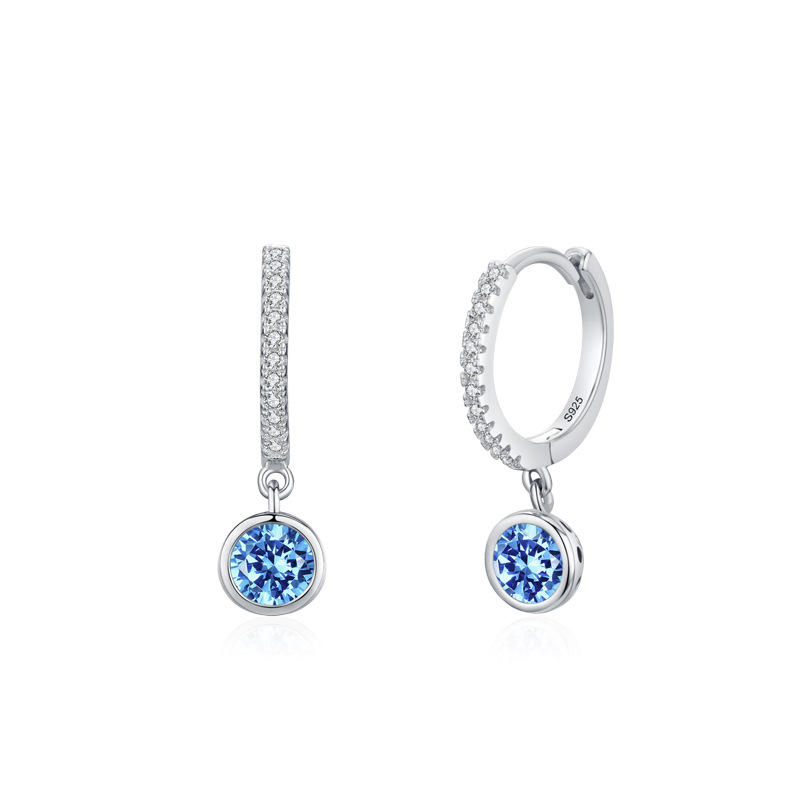 S925 Silver Sky Blue Diamond Hoop Earring Iced Out Shine With Street Luxury