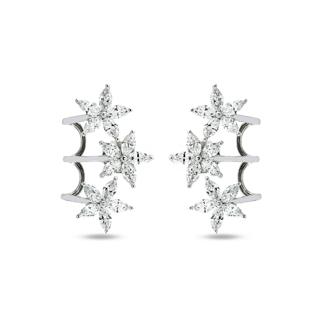 S925 Silver Marquise Cut Diamond Flower Climber Earrings Moissanite - Image 3