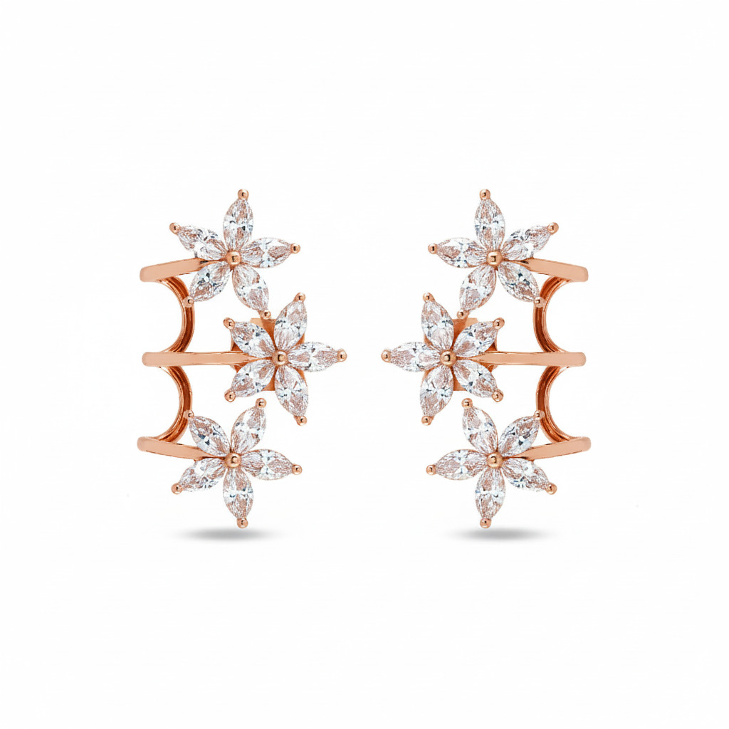 S925 Silver Marquise Cut Diamond Flower Climber Earrings Moissanite - Image 6