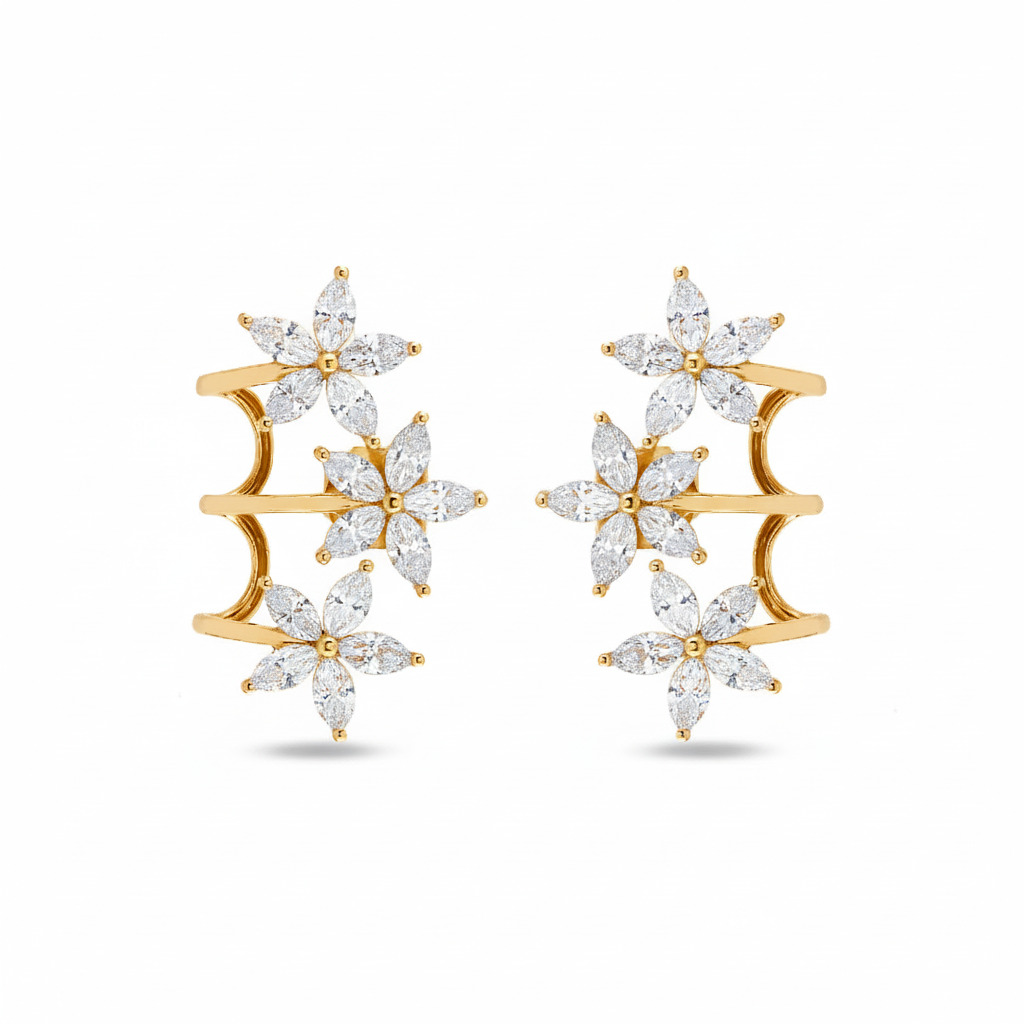 S925 Silver Marquise Cut Diamond Flower Climber Earrings Moissanite