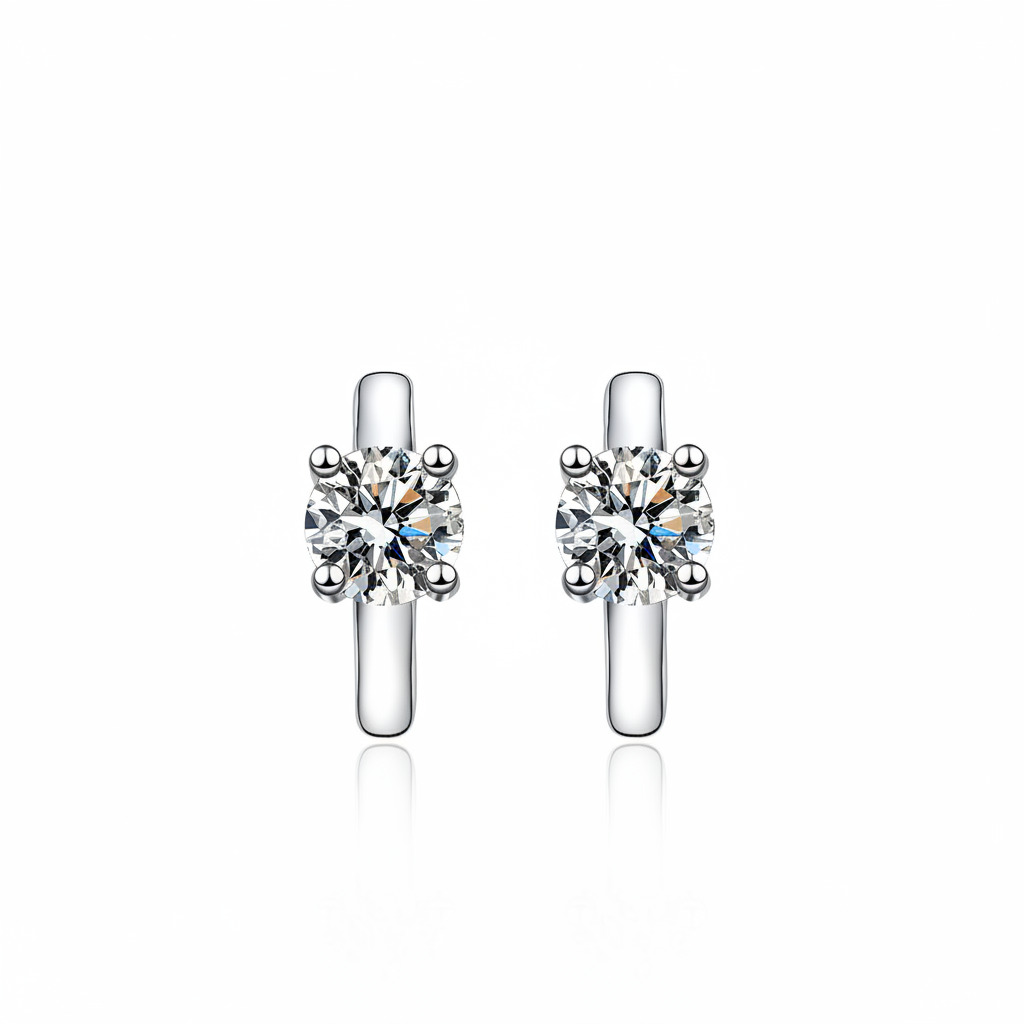 0.5ct Round Cut Vvs Moissanite S925 Silver Hoop Earrings Iced Out - Image 4