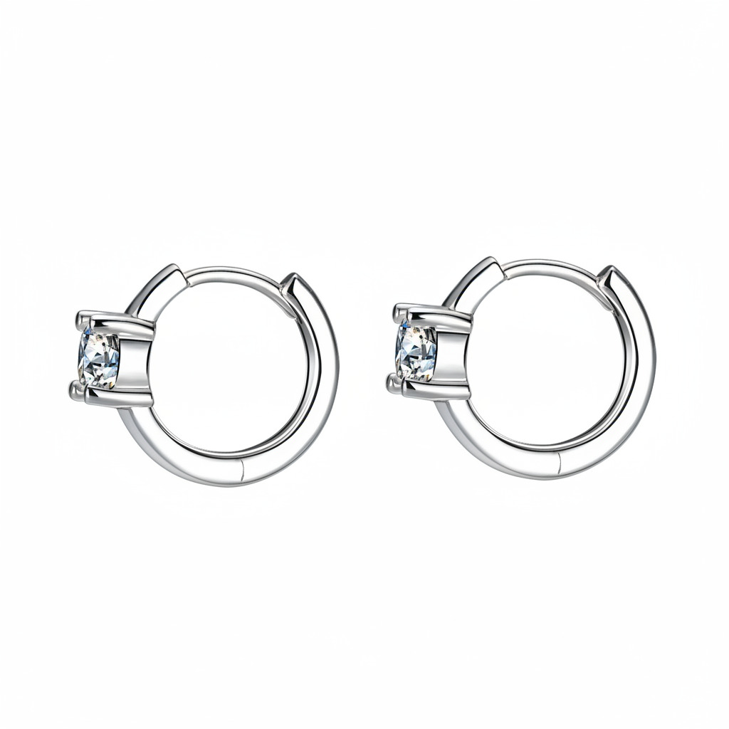 0.5ct Round Cut Vvs Moissanite S925 Silver Hoop Earrings Iced Out - Image 5