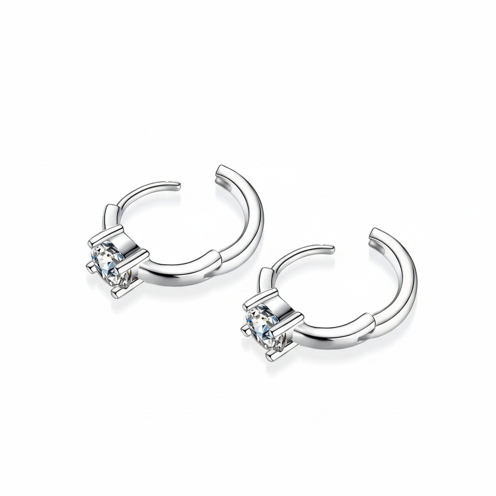 0.5ct Round Cut Vvs Moissanite S925 Silver Hoop Earrings Iced Out - Image 6