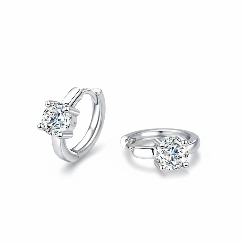 0.5ct Round Cut Vvs Moissanite S925 Silver Hoop Earrings Iced Out