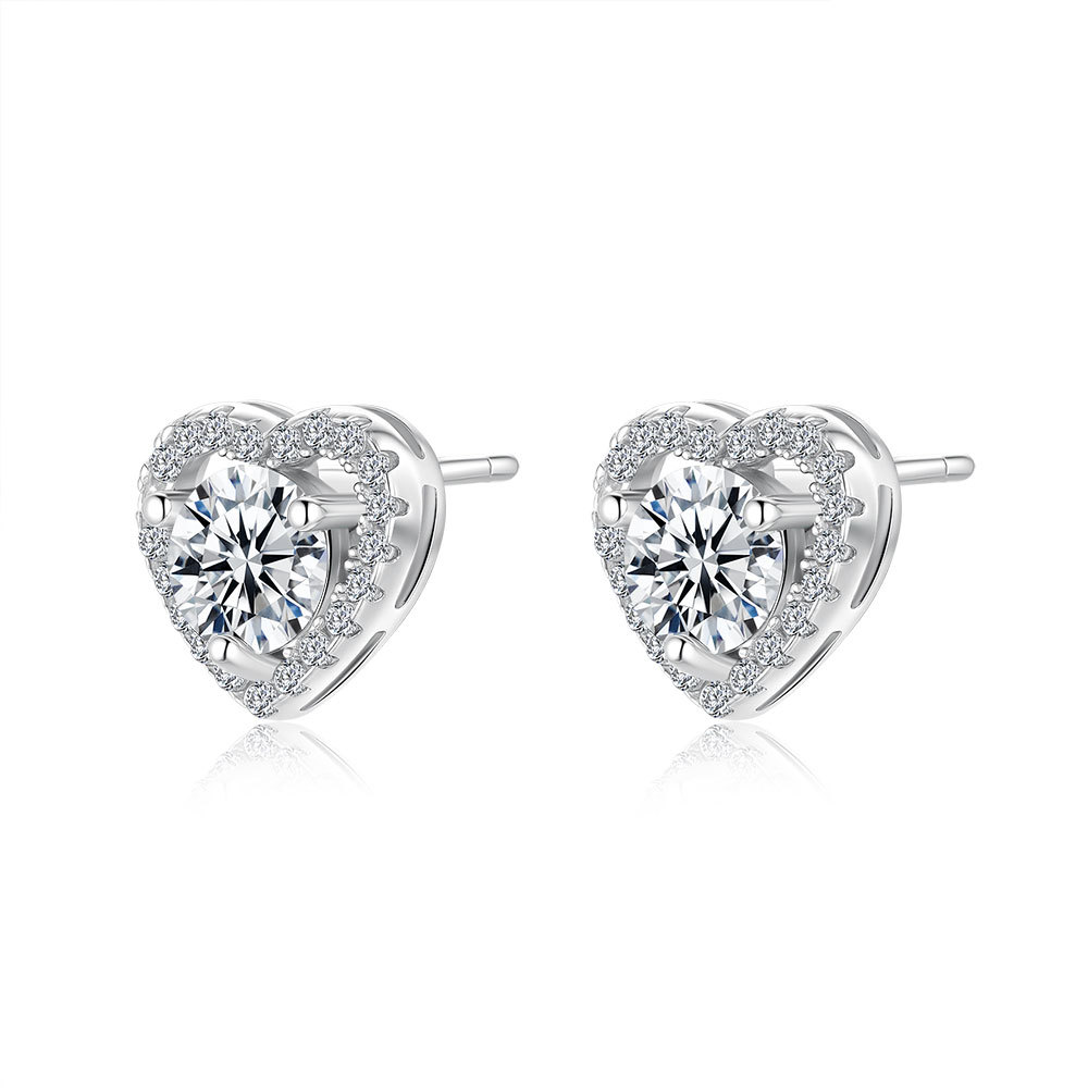 0.5ct Heart Cut Vvs Moissanite S925 Silver Halo Stud Earrings Iced Out - Image 4