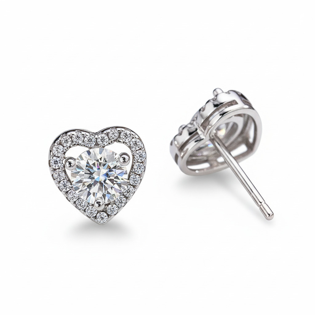 0.5ct Heart Cut Vvs Moissanite S925 Silver Halo Stud Earrings Iced Out - Image 5