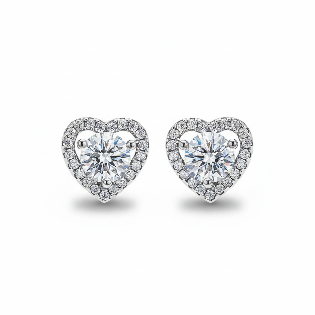 0.5ct Heart Cut Vvs Moissanite S925 Silver Halo Stud Earrings Iced Out