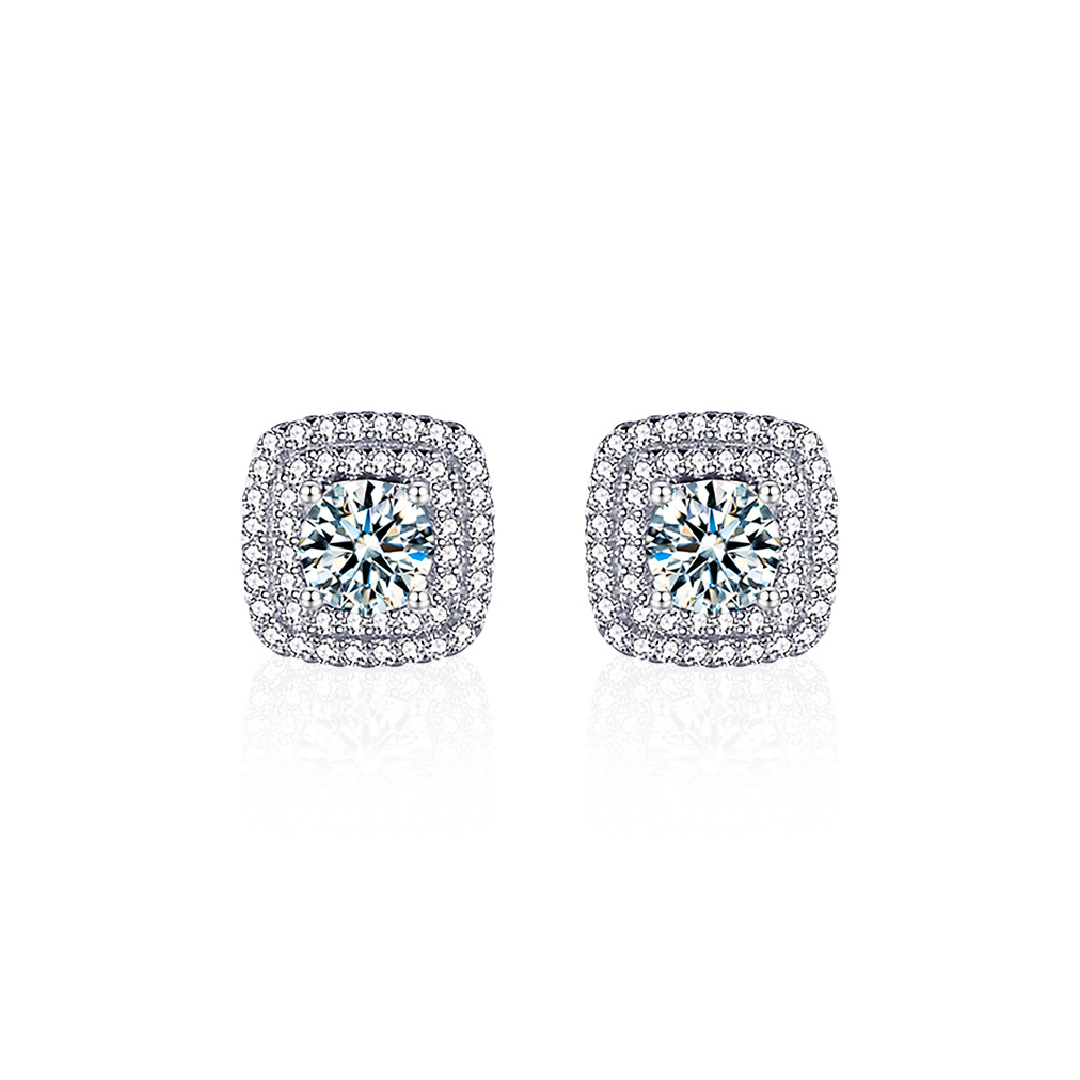0.5ct Round Cut Vvs Moissanite S925 Silver Halo Stud Earrings Iced Out