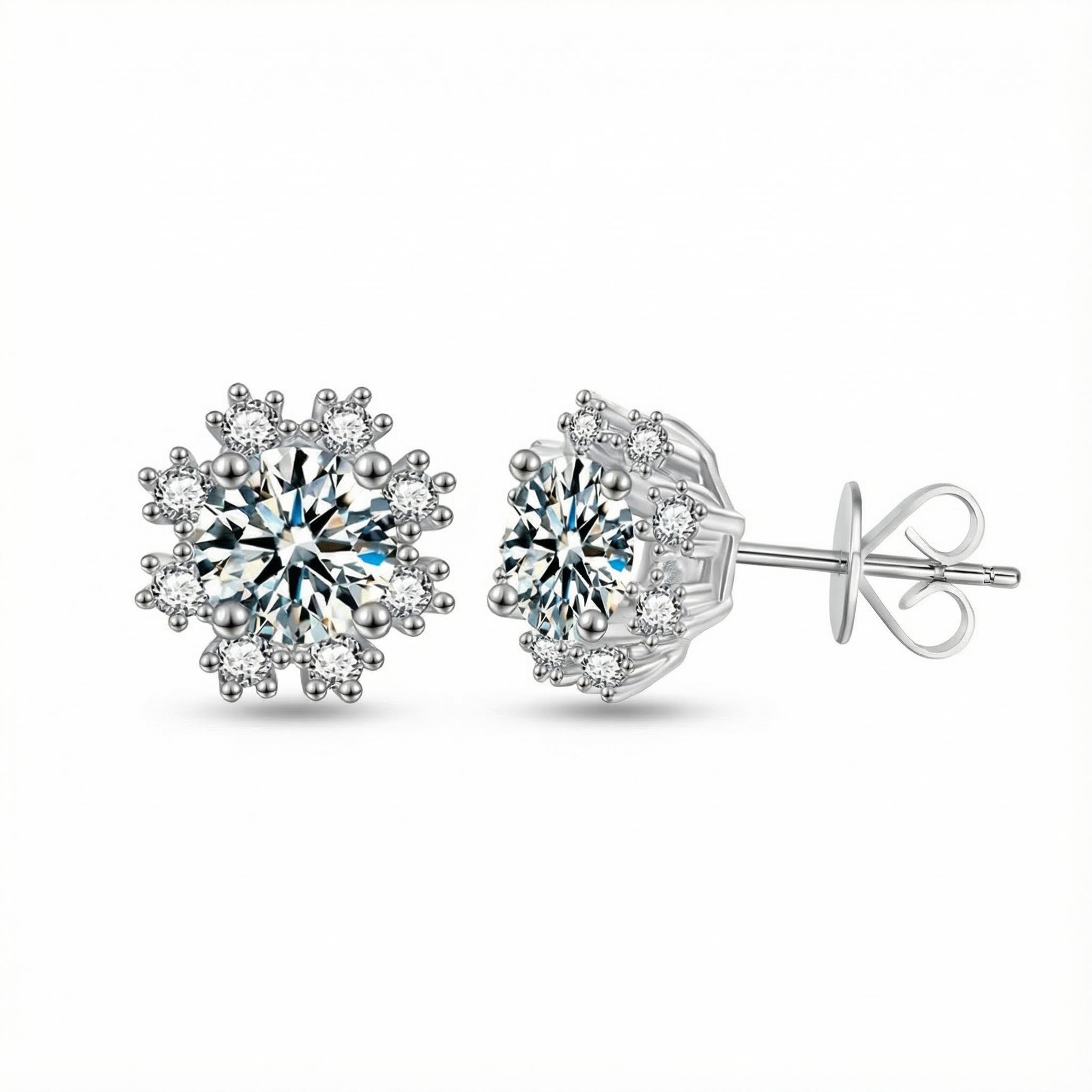 0.5ct Round Cut Vvs Moissanite S925 Silver Snowflake Stud Earrings Iced Out - Image 4