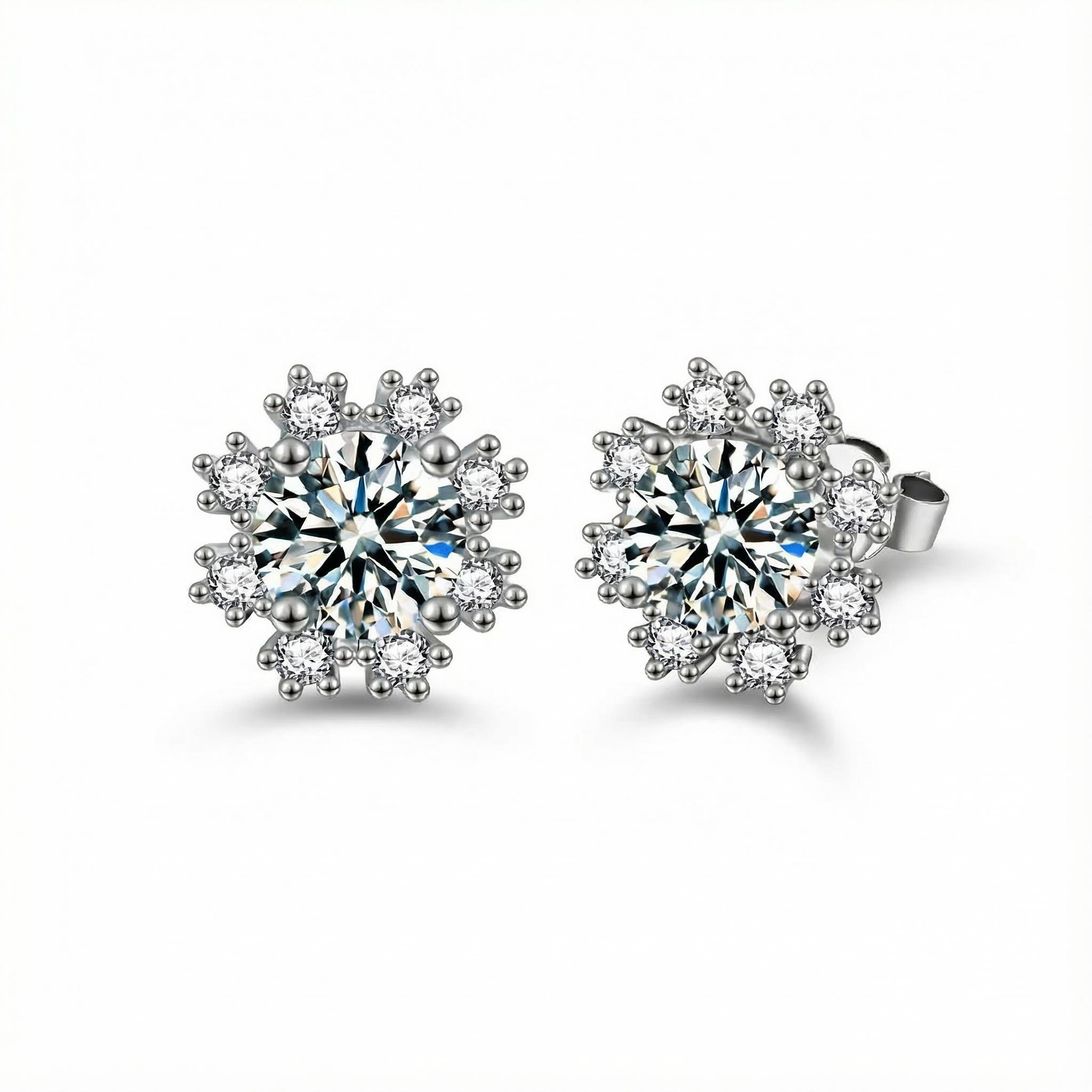 0.5ct Round Cut Vvs Moissanite S925 Silver Snowflake Stud Earrings Iced Out - Image 5