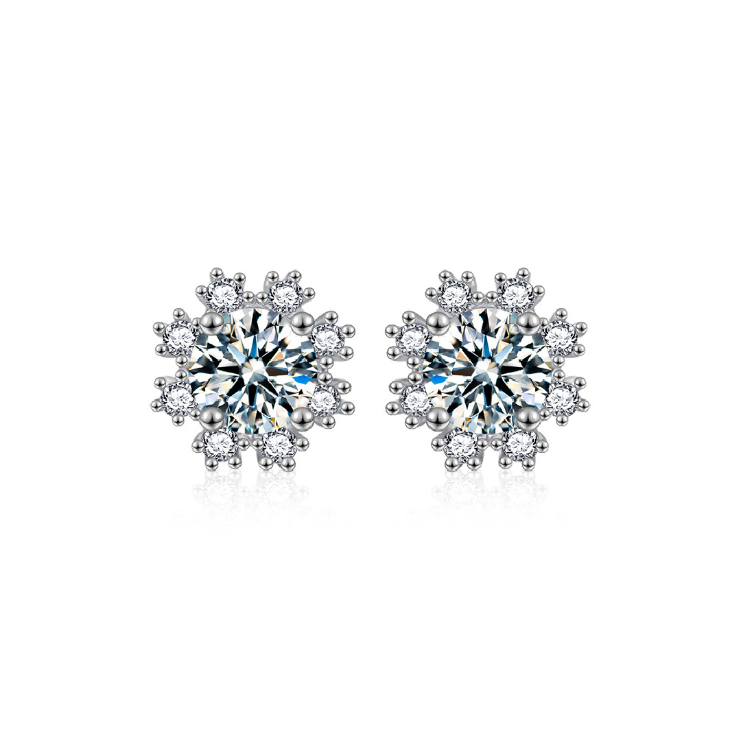 0.5ct Round Cut Vvs Moissanite S925 Silver Snowflake Stud Earrings Iced Out