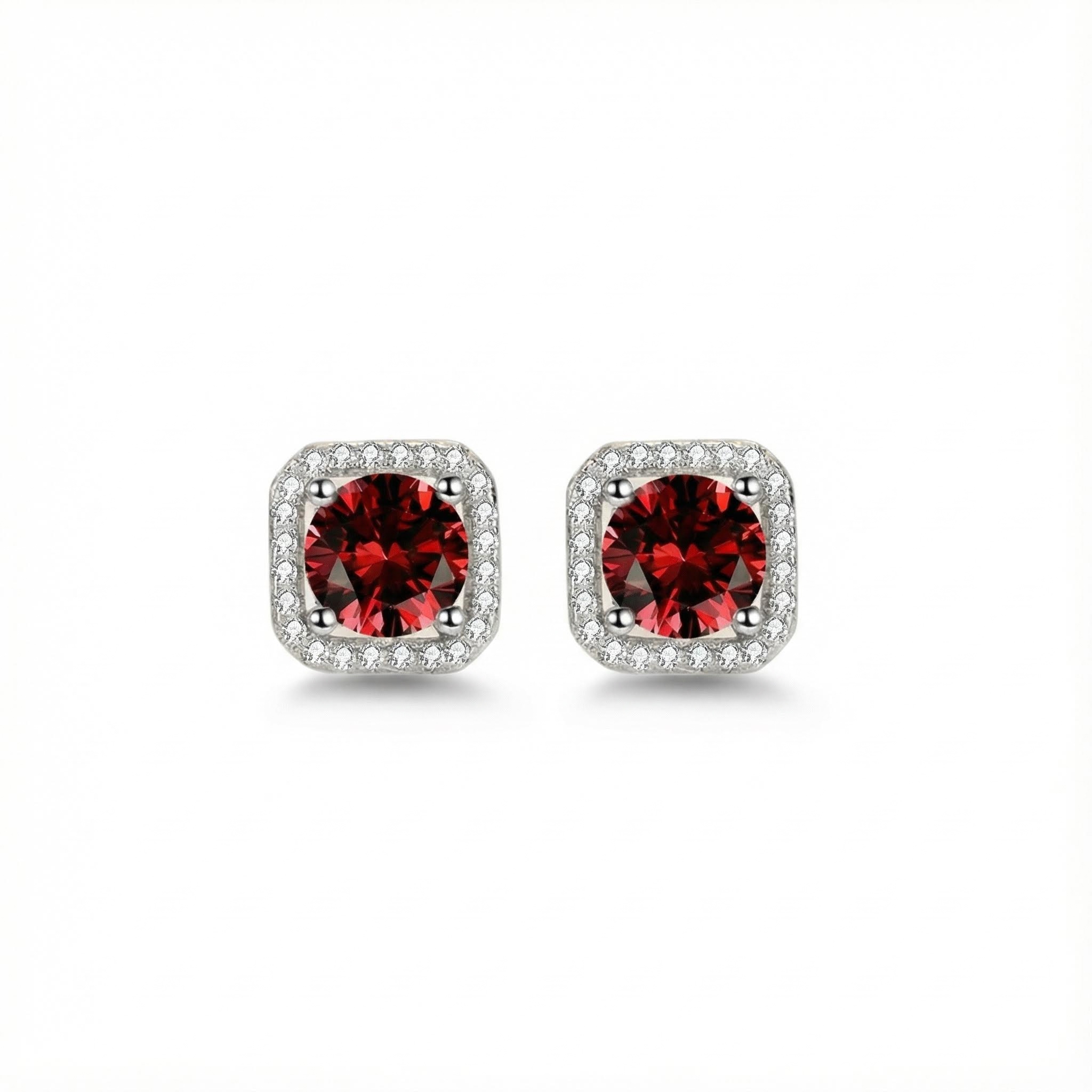 0.5ct/1ct Round Cut Vvs Moissanite S925 Silver Square Halo Stud Earrings - Image 3